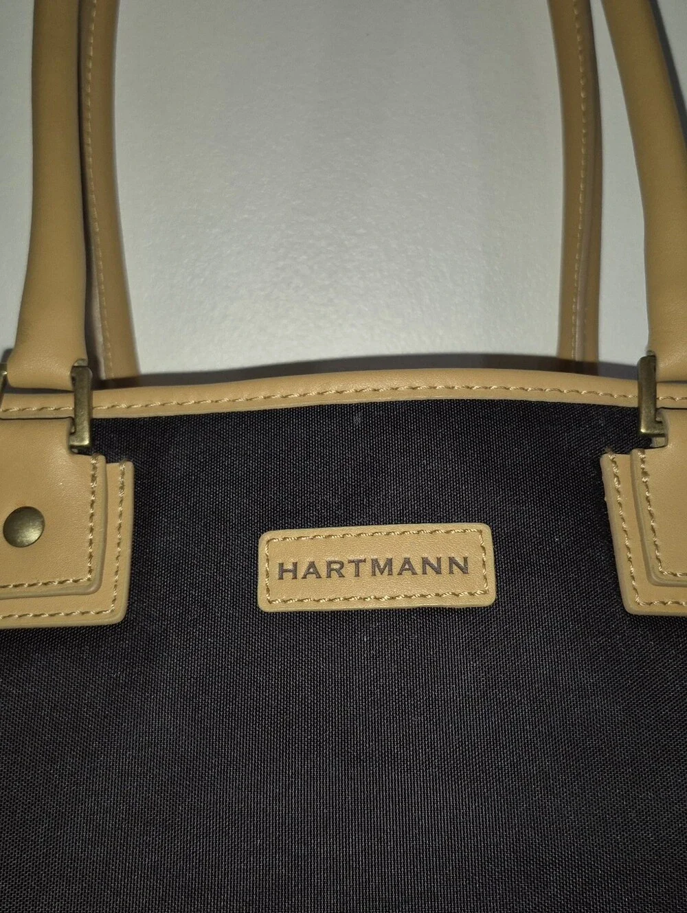 🔥Pri​stine! Hartmann Black Nylon Genuine Leather Trims Tote Shoulder Bag Travel